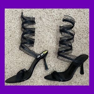 Black spiral lace heels